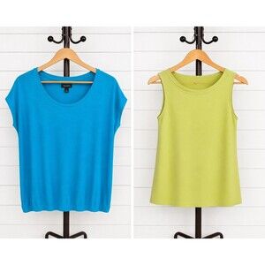 Talbots Lot of 2,Tank and T -Shirt Cap Sleeve Blue Green L Linen Tops